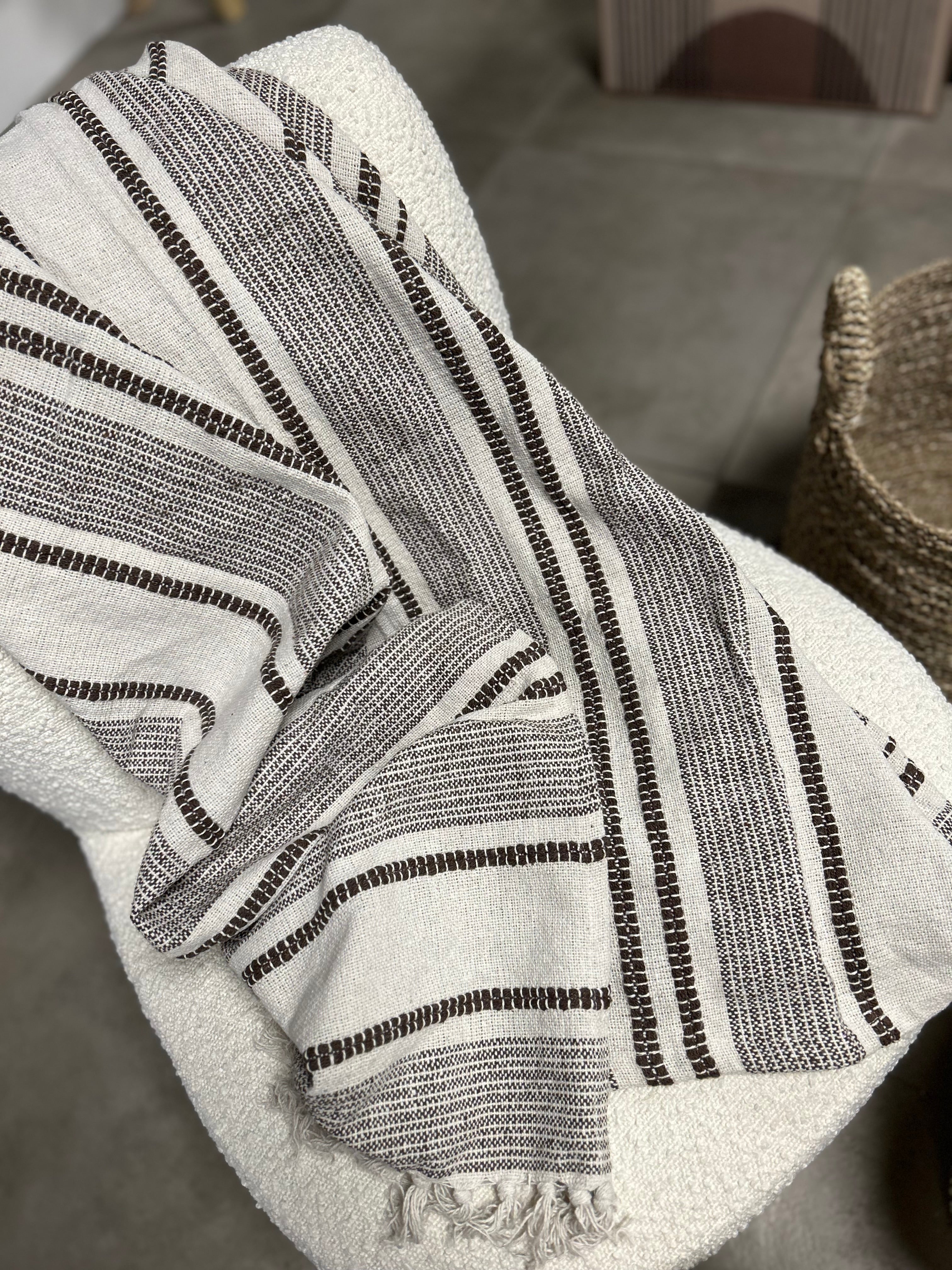 Plaid en coton cru et brun jolis motifs