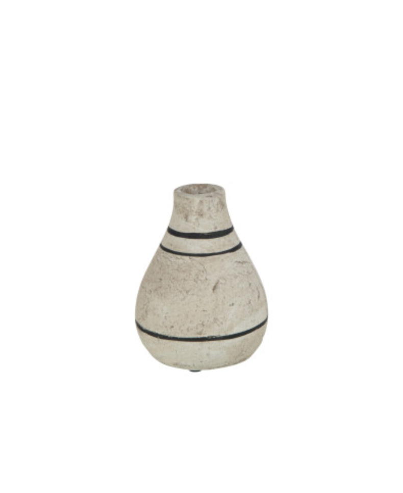 Petit vase en terre cuite beige avec de jolies lignes noires