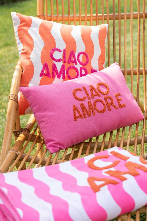 Coussin Ciao Amore coloré rose et orange