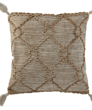 Coussin beige naturel pompons