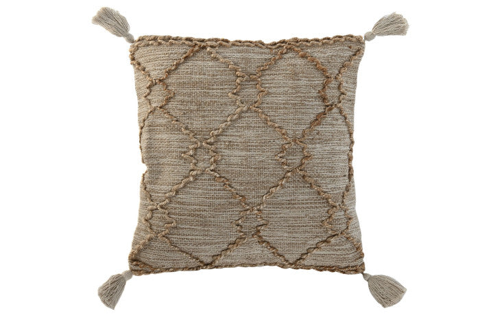 Coussin beige naturel pompons