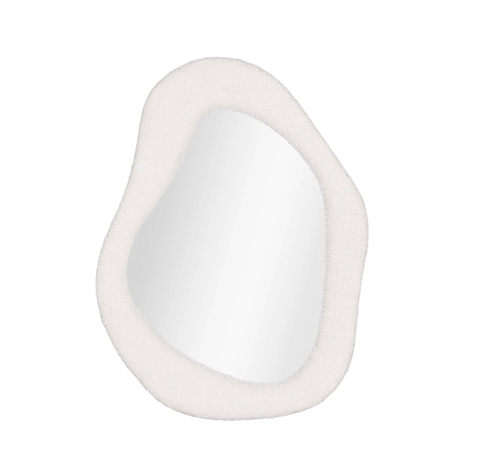 Miroir mural forme organique et contour en teddy blanc