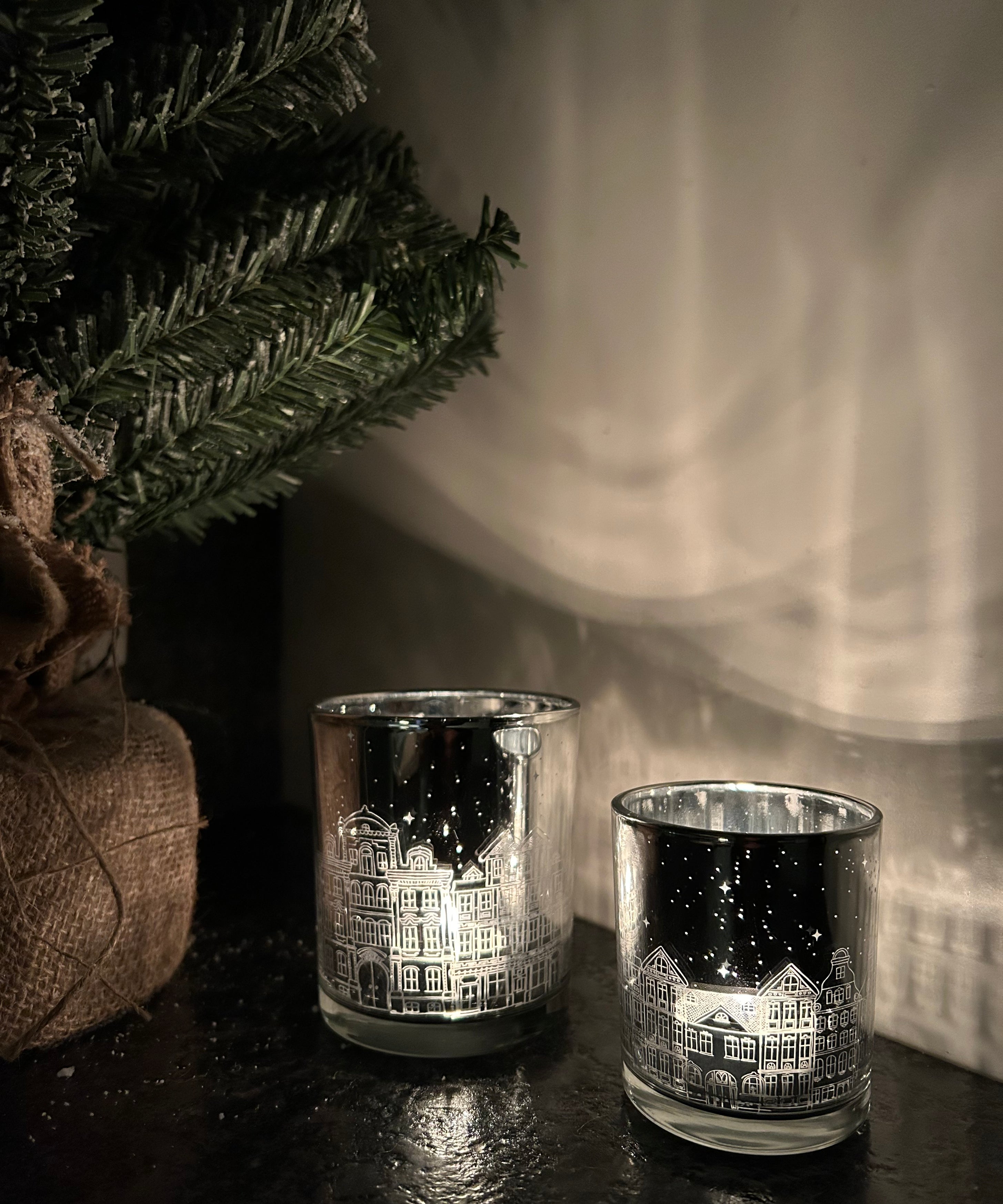 Photophore argenté maisons