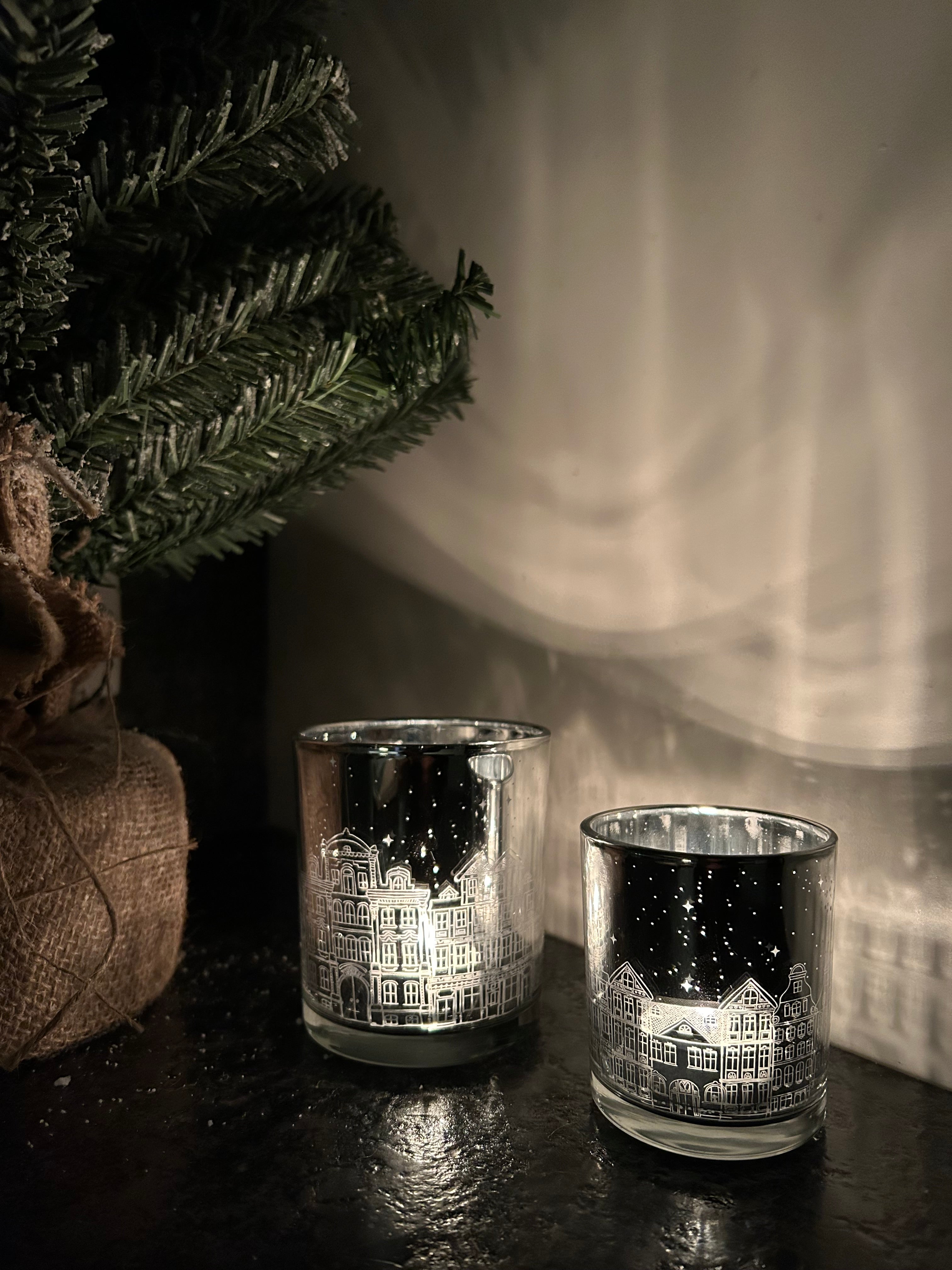 Photophore argenté maisons