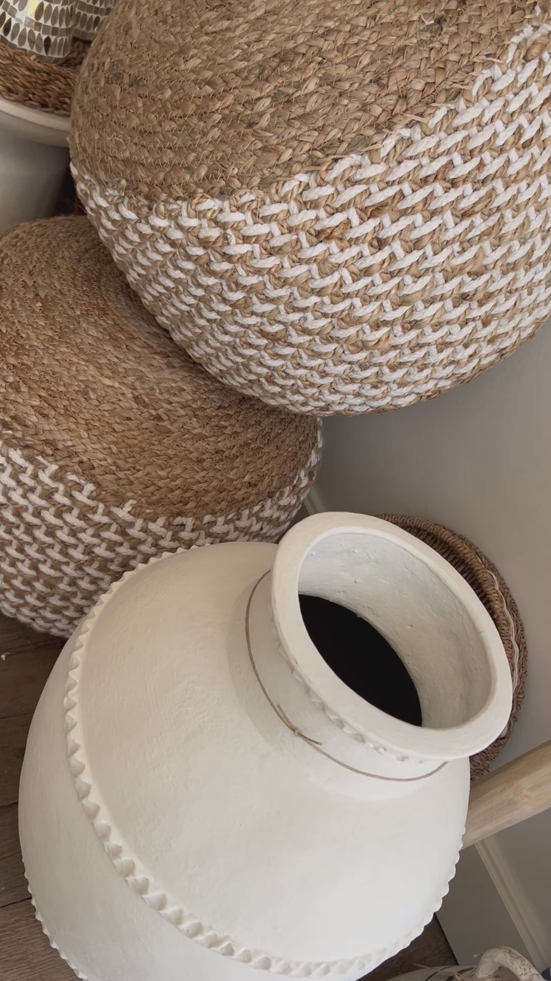 Pouf ibiza style naturel et blanc